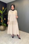 Fırfır Detaylı Etekli Takım Bej