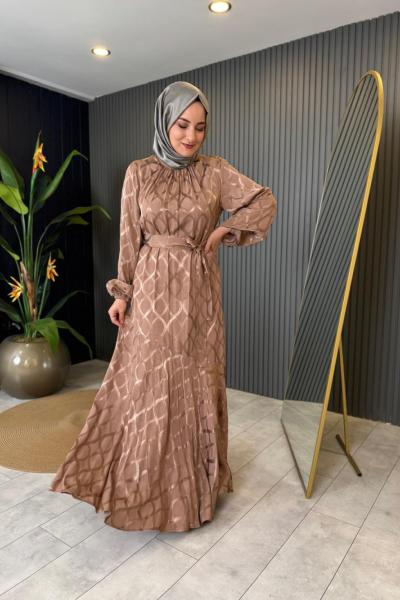 Zümrüt Jakar Elbise Vizon