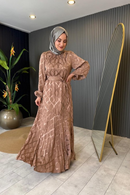 Zümrüt Jakar Elbise Vizon