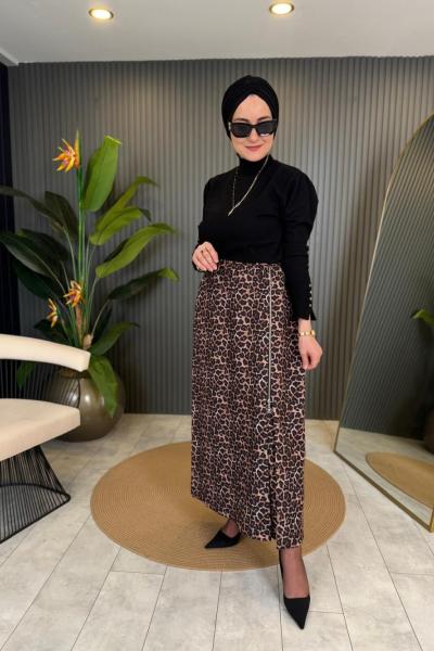 Fermuarlı Etek Leopar