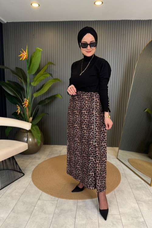 Fermuarlı Etek Leopar