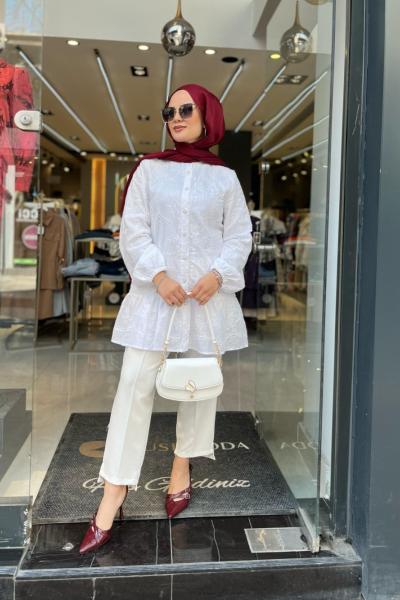 Lüks Brode Tunik Ekru