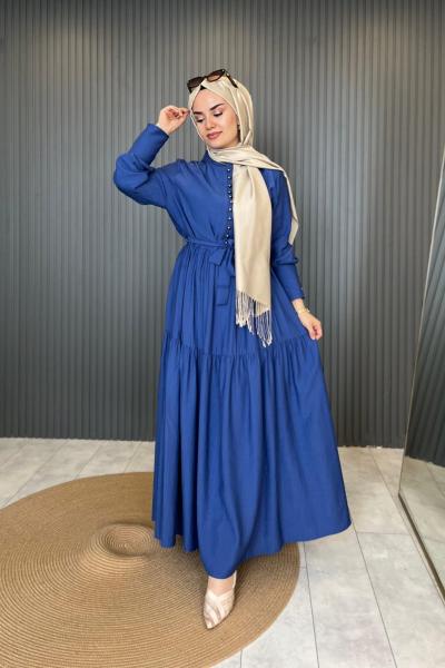 Britli Elbise İndigo Mavi