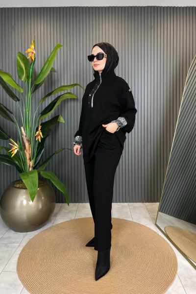 Levidor Kolu Garni Detaylı Takım Siyah