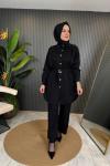 Gömleği Taşlı İthal Lina Takım Siyah