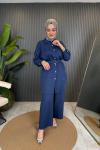Gömleği Taşlı İthal Lina Takım Mavi