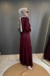 Taşlı Jakar Elbise Bordo