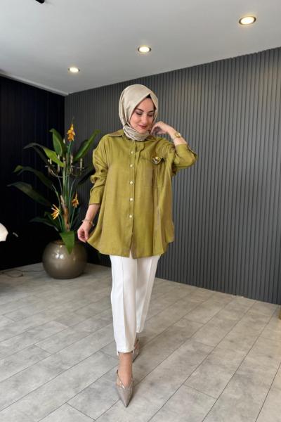 Silvis Taş İşlemeli Tunik Yağ Yeşili
