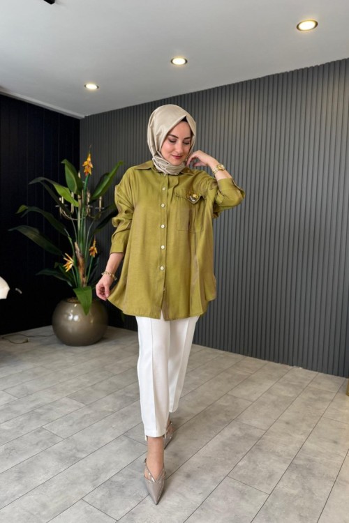 Silvis Taş İşlemeli Tunik Yağ Yeşili