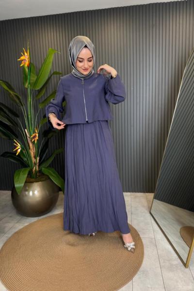 Arkası Çapraz Bağlamalı Bolerolu Pasion Elbise İndigo Mavi