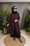 Önden Çıt Çıt Ve Plise Kolları Akardiyon Dubai Kap Kızıl Kahve
