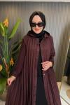 Önden Çıt Çıt Ve Plise Kolları Akardiyon Dubai Kap Kızıl Kahve