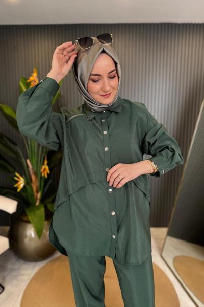 Pantolonu Ve Tuniği Fermuar Ve Çıt Çıt Detaylı Dubai Takım Yeşil