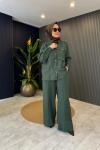Üç Cepli Önden düğmeli Dubai Gömlek Takım Yeşil