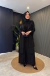 Pul Payet Eteği Şifon Abaya Siyah