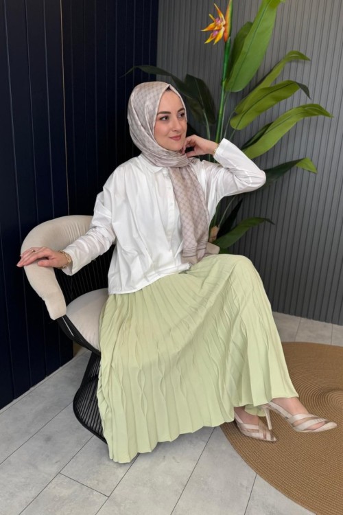 Akordiyon Pliseli Etek Su Yeşili