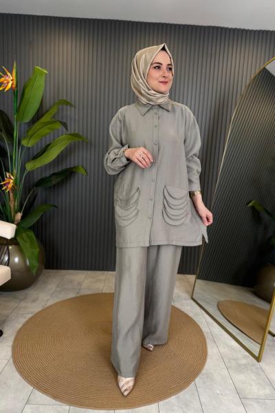 Bol Paça Pasion Pantolonlu Takım Gri