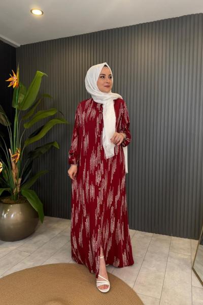 Desenli Elbise  Bordo