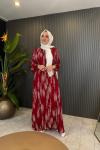 Desenli Elbise  Bordo