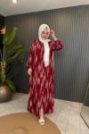 Desenli Elbise  Bordo