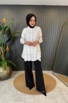 Önü Taş ve Fırfır Detaylı Tunik Ekru