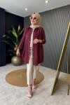 Çiçek İşlemeli Tencel Gömlek Bordo