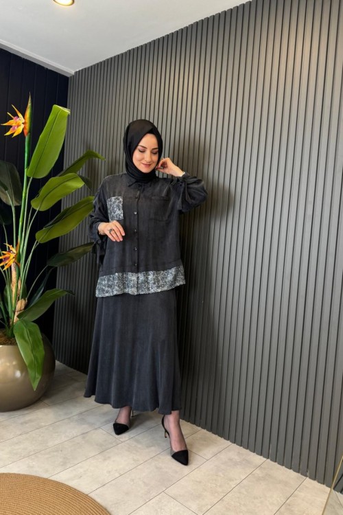 Pul Payet Garnili Takım Siyah