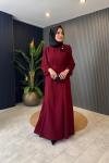 Kemerli Krep Elbise Bordo