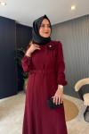 Kemerli Krep Elbise Bordo