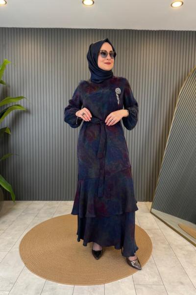 Orhan Batik Kupra Desen Elbise Lacivert