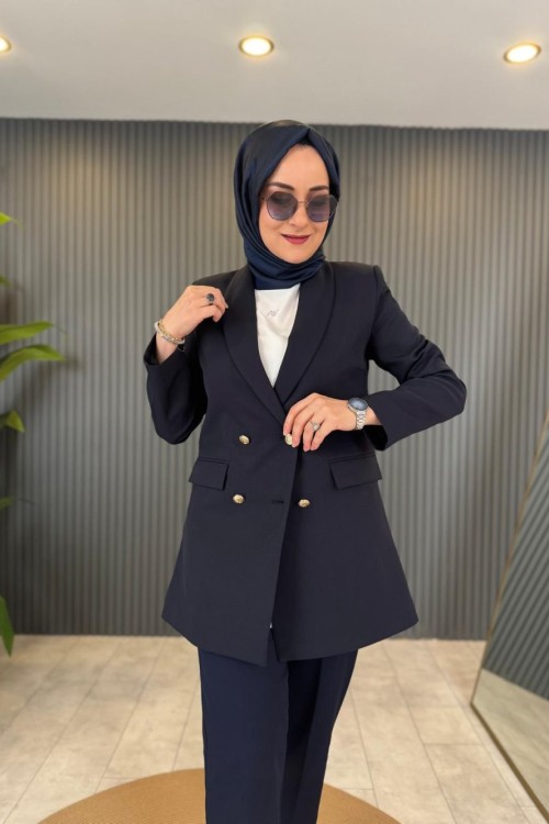 Şal Yaka Krep Ceket Lacivert