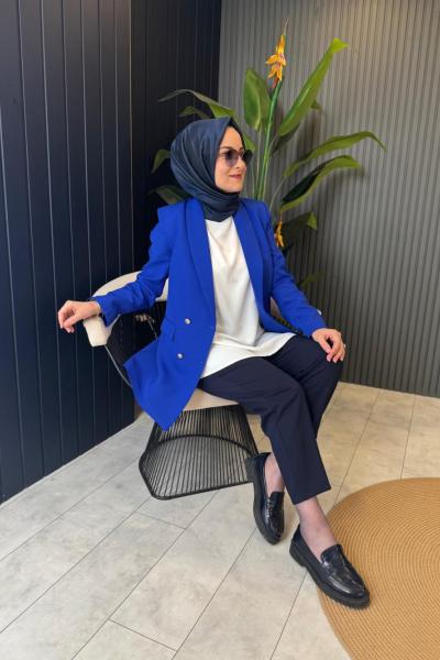 Şal Yaka Ceket Saks Mavisi