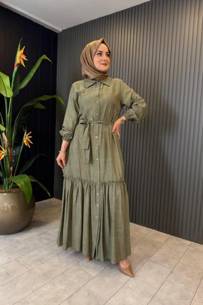 levidor Önü Düğmeli Elbise Haki