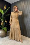 levidor Önü Düğmeli Elbise Camel