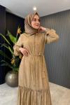 levidor Önü Düğmeli Elbise Camel