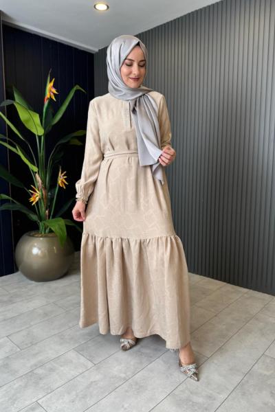Leora Taş Detaylı Elbise Bej