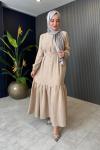 Leora Taş Detaylı Elbise Bej