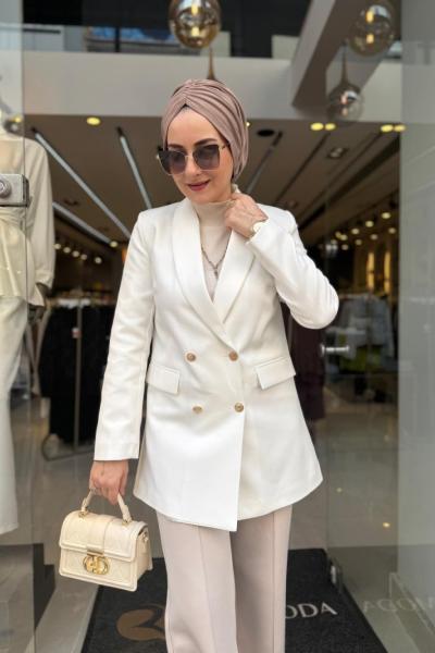 Şal Yaka Ceket Ekru