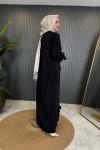 Kolu Ve Ön Bedeni Kafes Detaylı Fermuarlı Ferace Siyah