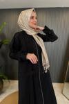 Kolu Ve Ön Bedeni Kafes Detaylı Fermuarlı Ferace Siyah