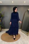 Kolu Şifon Garnili Etek Takım Lacivert