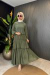 Kolu Şifon Garnili Etek Takım Haki
