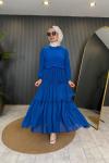Kolu Şifon Garnili Etek Takım Saks Mavisi