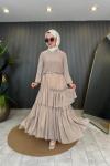 Kolu Şifon Garnili Etek Takım Bej