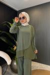 Etek Ucu Şifon Detaylı Bol Paça Sandy Pantolon Takım Haki
