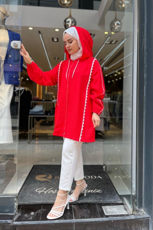 Fermuarlı Ayrobin Kısa Boy Kap Kırmızı