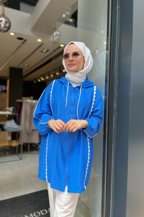 Fermuarlı Ayrobin Kısa Boy Kap Saks Mavisi