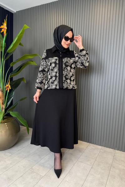 Orhan Dantel İşlemeli Takım Siyah