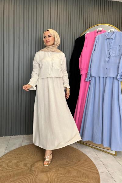 Keten Etekli Takım Bej