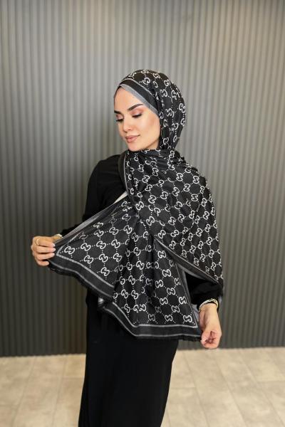 G Desen Çift Taraflı İthal Şal Siyah